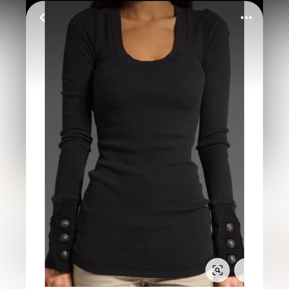 Vintage Free People Moto Motor Button Cuff Waffle Thermal Top L